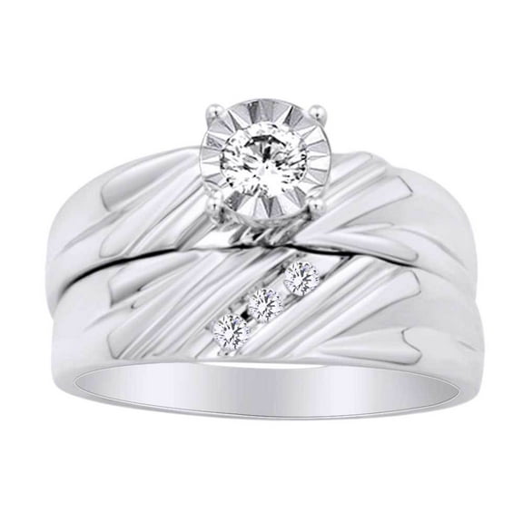 AFFY Round Shape White Natural Diamond Solitaire Bridal Ring Set In 10k White Gold (0.25 Ct) Ring Size-4