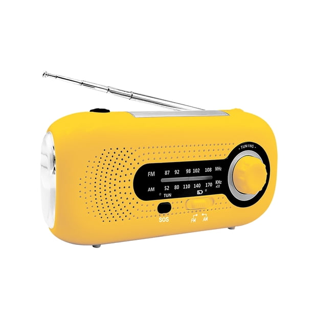Wind Up Radio solar Alarma SOS AM/FM Radio solar de emergencia Radio con manivela con batería recarg Abody Amarillo