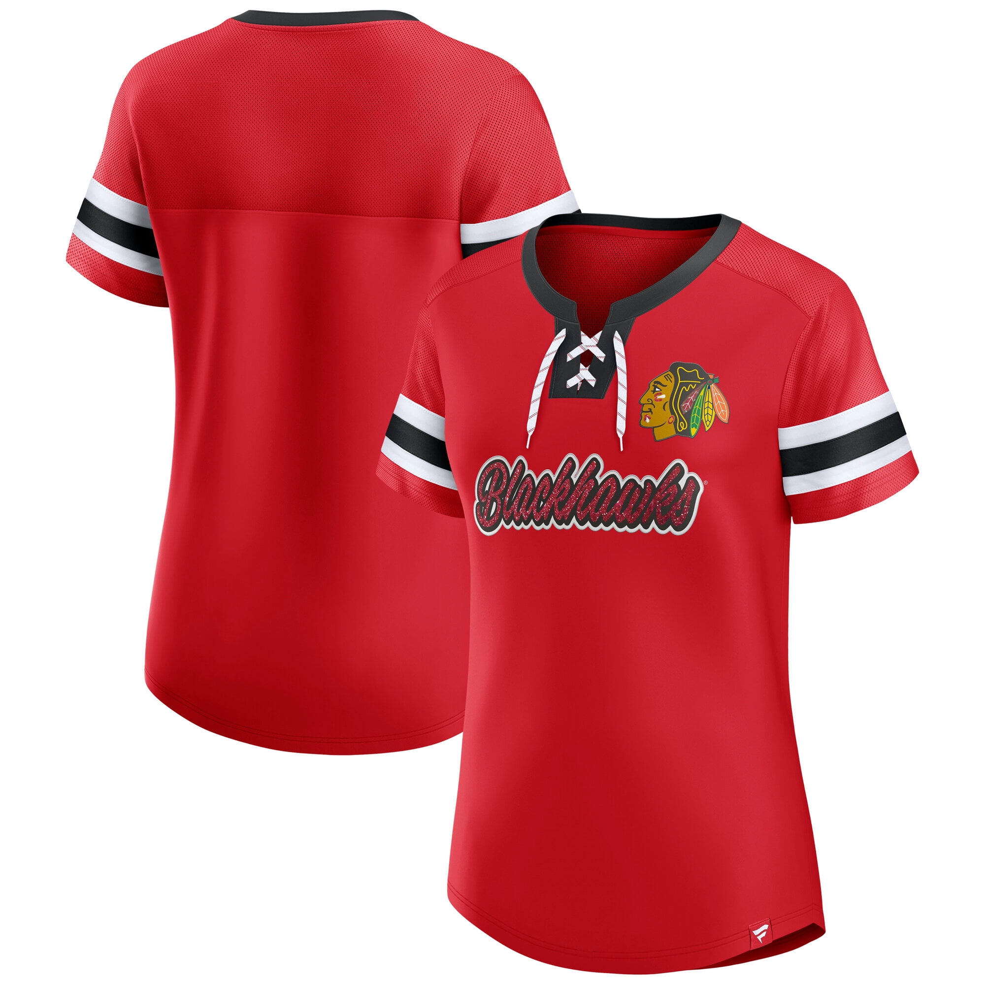 Women's Fanatics Red Chicago Blackhawks Iconic Athena Lace-Up T-Shirt