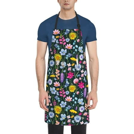 

Xecao Watercolor Meadow Flowers Print Kitchen Cooking Aprons Waterproof Adjustable Bib Aprons with 2 Pockets for Women Men Chef