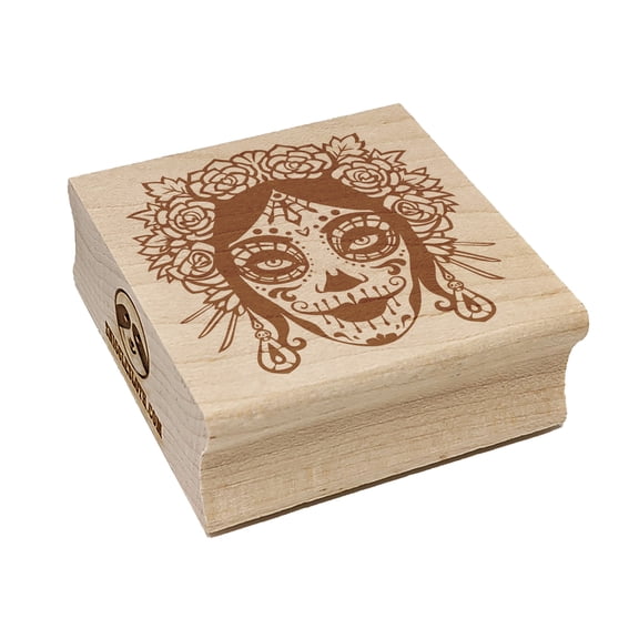 Dia De Los Muertos Woman Skull Face Day of the Dead Square Rubber Stamp Stamping Scrapbooking Crafting - Large 2.75in