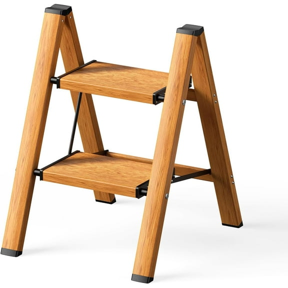 2 Step Ladder, Step Stool Folding Step Stools for Adults Foldable Step Ladders W/Wide Pedal,330 lbs Capacity Sturdy Aluminum Portable Home Kitchen Step Stool Library Wooden Ladder