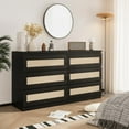 thumbnail image 6 of Jojoka 6-Drawers Rattan Dresser for Bedroom Chest of Drawers, TV Stand for 55" TV, Wood Top Storage Organizer Cabinet for Living Room, Entryway, Hallway, Black, 6 of 8