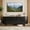 Black, variant on Easoger 70" Sliding Door TV Stand with Charging Station, Fluted Vertical Grille Wood Entertainment Center, Curved Oval Shape Storage Cabinet, Oak