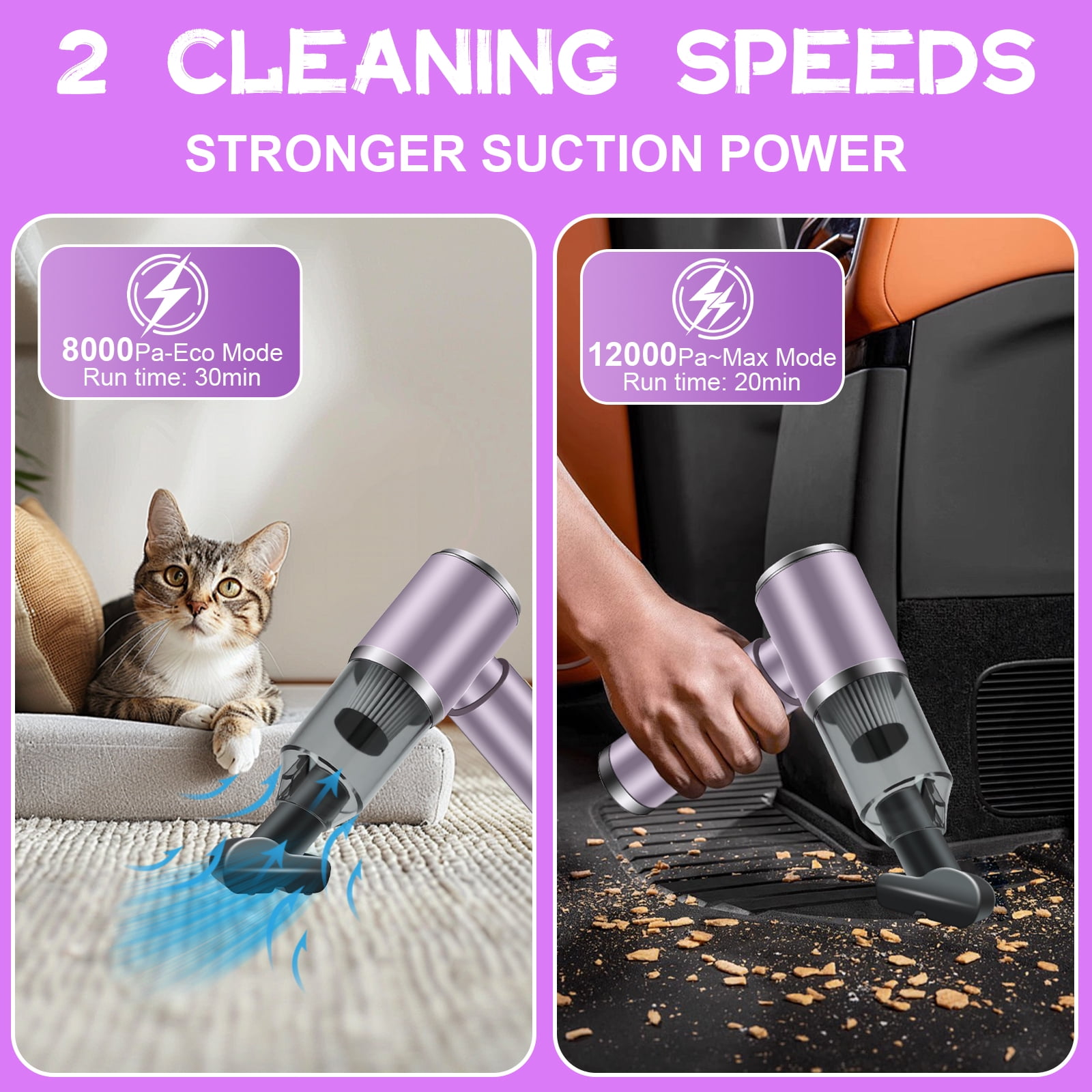 Pentantan Cordless Handheld Vacuum Cleaner, 12000PA Powerful Sutions Car Vacuum, 2 Adjustable Speeds Lightweight Mini Vacuum for Car, Keyboard, Purple