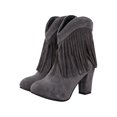 thumbnail image 2 of Awdenio Chaussures Rétro pour Femmes Mode Décontractée Couleur Unie Bottines à Talons Hauts en Daim Frangé, 2 of 3
