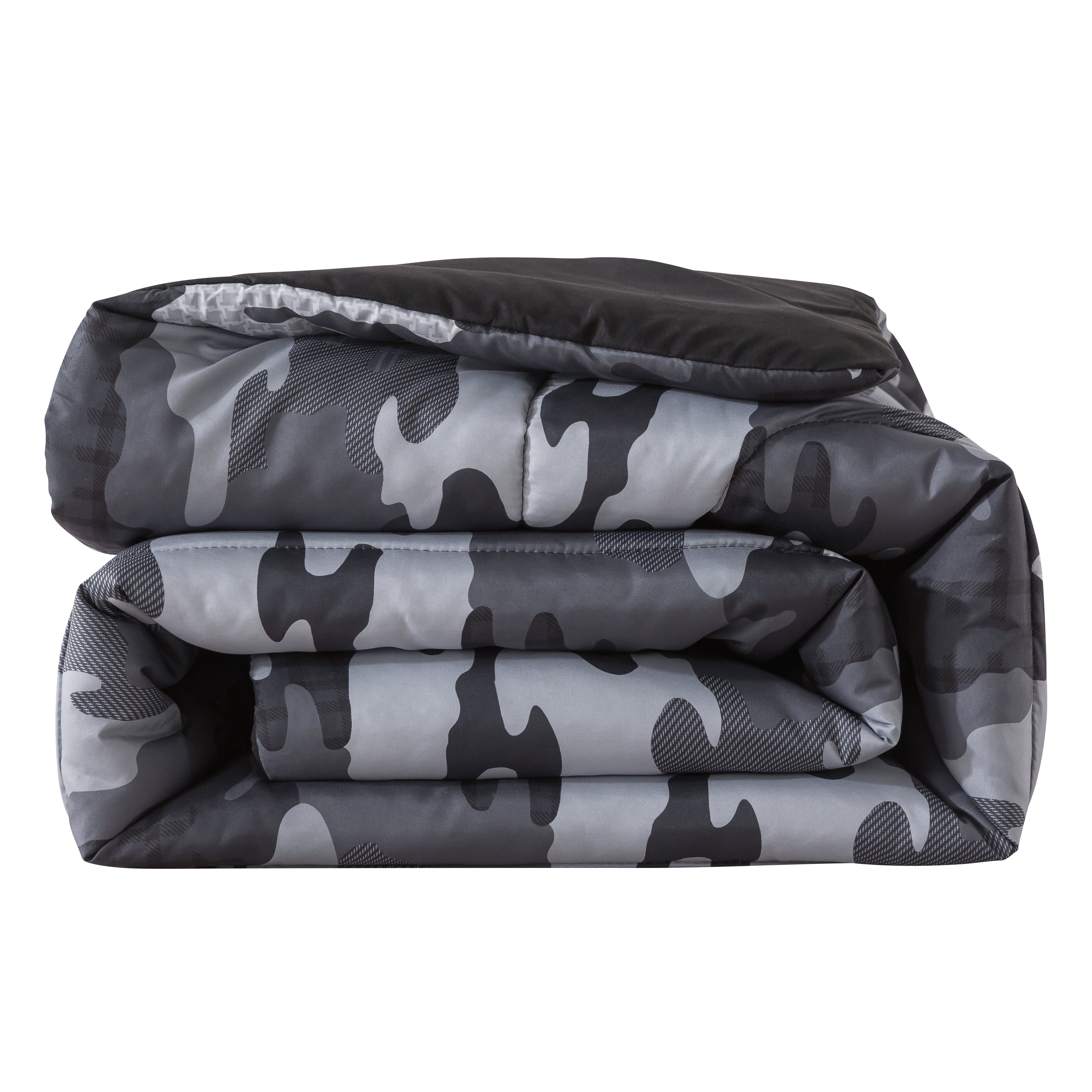 Your Zone 7-Piece Gray Camouflage Bedding Set for Kids with Storage Bag, Full