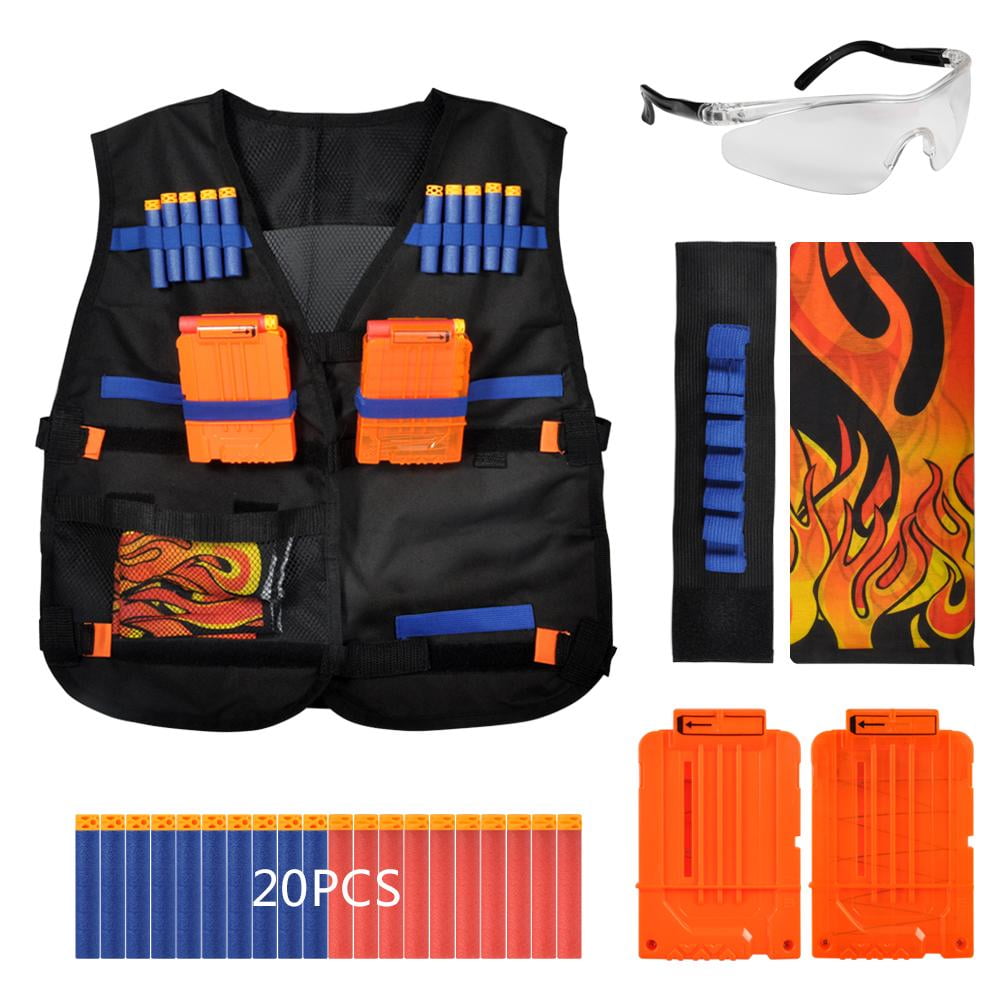 Kids Tactical Vest Kit for N-Strike Elite Series, with 2 Reload Clips,Wristband,20 Pcs Refill Darts,Face Tube Mask and... by