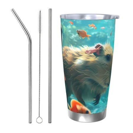 

Vsdgher Underwater Swimming Guinea Pig 20 Oz Stainless Steel Vacuum Insulated Travel Mug Coffee Cup for Home Office Outdoor Works Great for Ice Drinks and Hot Beverage -Straw Three-piece Set