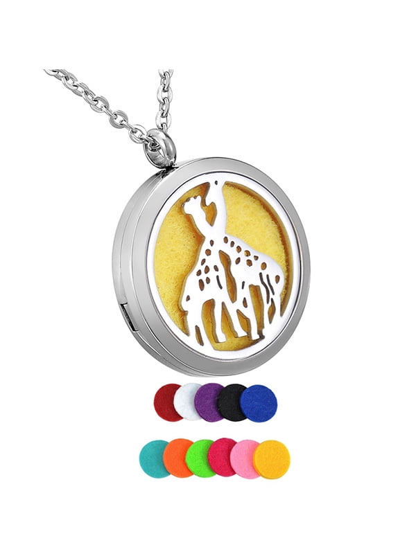 Round Double Giraffe Aromatherapy Perfume Essential Oil Diffuser Locket Necklace by Valyria