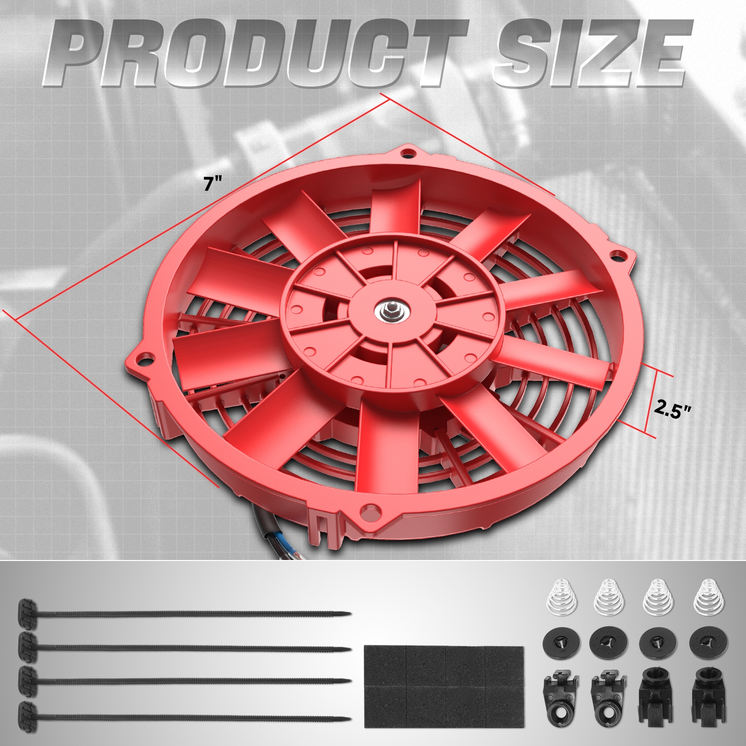 DNA Motoring 7" 12v Volt Electric Slim Push Pull Engine Cooling Radiator Fan w/ Mounting Kit Red