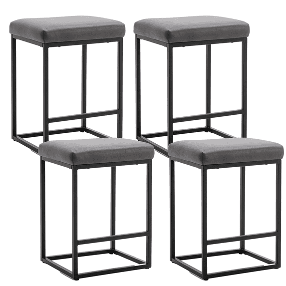 Bar Stools Backless Saddle Seat Barstools Modern Leathaire Fabric Cushion Counter Height Chairs and Metal Steel Frame& Footrest for Kitchen Island, Dining Pub, 24 Inches (Dark Gray,Set of 4)