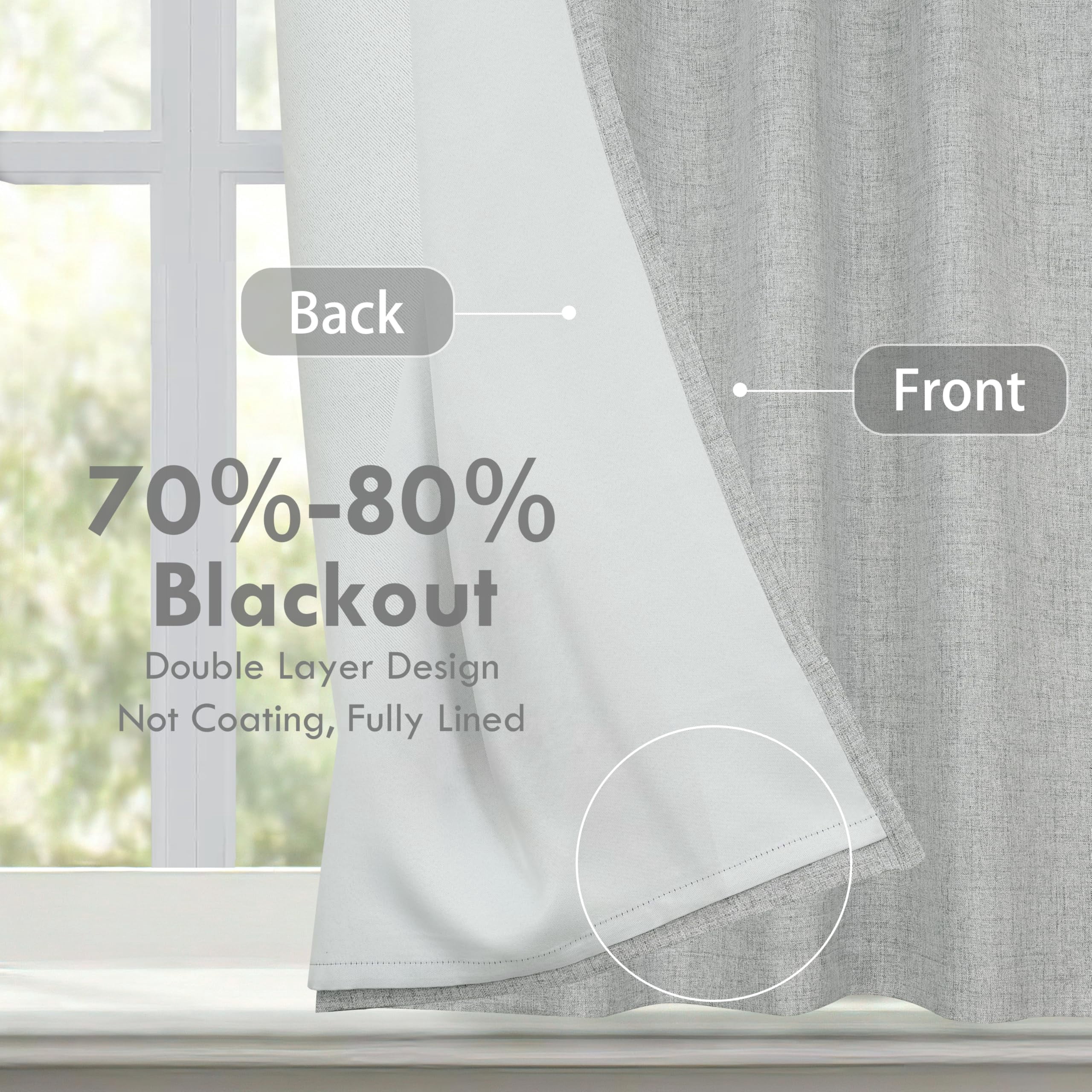 DriftAway Double Layer Linen Blackout Tie Up Curtains Thermal Insulated Fully Lined Balloon Roman Shade Bathroom Window Adjustable Rod Pocket for Small Window 25 Inch by 47 Inch Gray