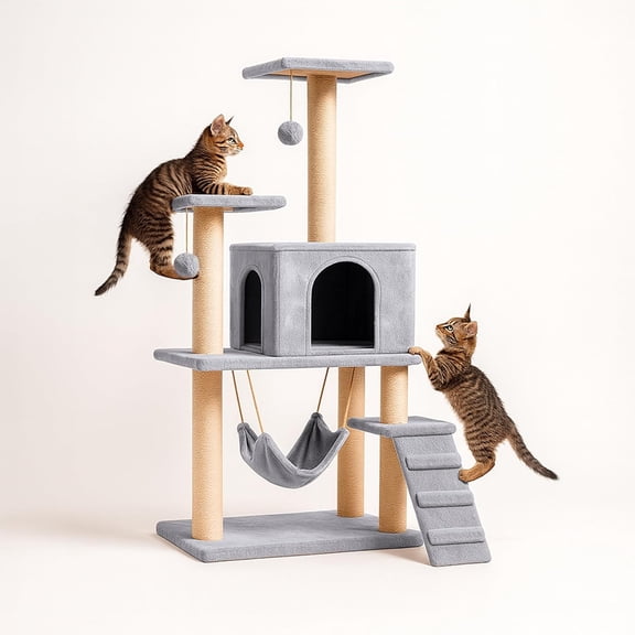 Torre para Gato 1.25 M Bluelander con Juguete Colgante y Rascador, Gimnasio para Gatos Interior