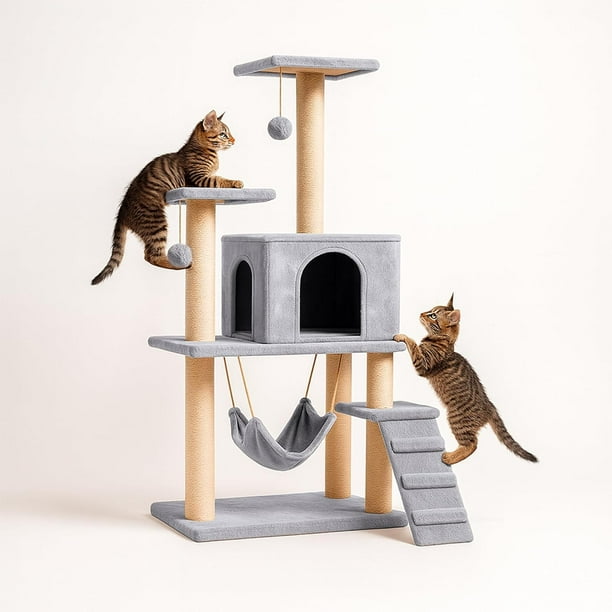 Torre para Gato 1.25 M Bluelander con Juguete Colgante y Rascador, Gimnasio para Gatos Interior