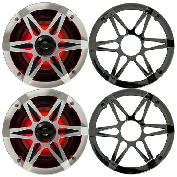 1 Pair (QTY 2) of Enrock Marine 6.5" 4-Ohm 120 Watt Peak Power Waterproof 2-Way Coaxial Speakers with MultiColor LED Lighting - Bundle Combo with Chrome and White Grilles