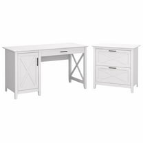 Key West 54W Computer Desk with File Cabinet in Pure White Oak - Engineered Wood