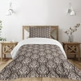 thumbnail image 3 of Ambesonne Damask Quilted Bedspread Set 2 Pcs, Wildflowers Leaves Curls, Twin Size, Dark Brown Cream, 3 of 6