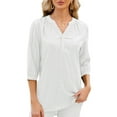thumbnail image 1 of Daeful Ladies Blouse V Neck Shirts Work 3/4 Sleeve Loose Tops White 2XL, 1 of 3