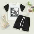 thumbnail image 2 of Okbabeha Toddler Baby Boy Summer Clothes Mr. Steal Your Snacks Short Sleeve T-shirt Top Shorts 2Pcs Outfit, 2 of 7