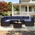 thumbnail image 2 of 7 Piece Rattan Sectional Sofa Set, Outdoor Conversation Set, All-Weather Wicker Sectional Seating Group with Cushions & Coffee Table, Morden Furniture Couch Set for Patio Deck Garden Pool, 2 of 9
