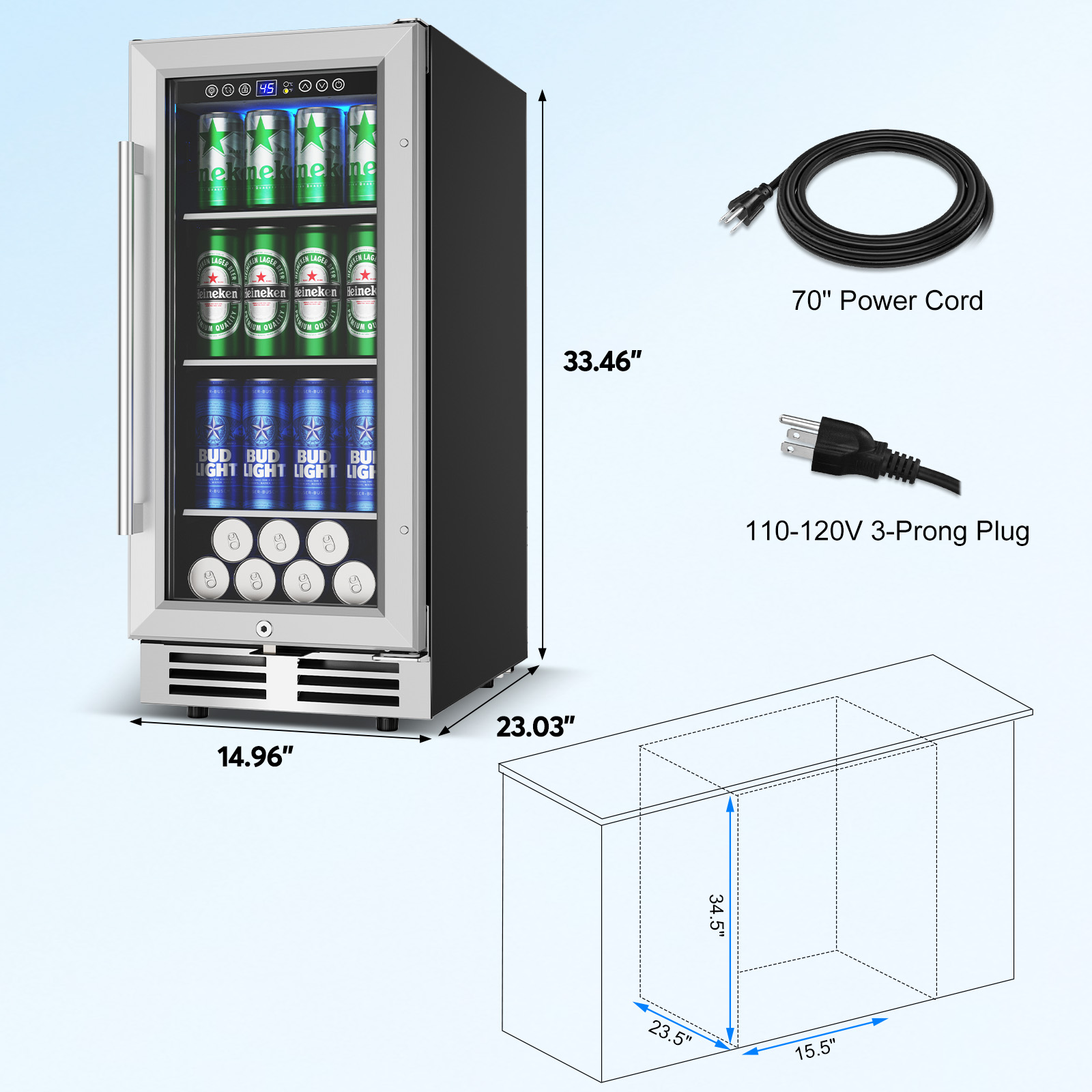 TITTLA 15 Inch Beverage Refrigerator,130 Can Built-in Beverage Cooler,Built-In or Freestanding Cooler for Home Bar Office