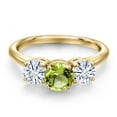 thumbnail image 3 of Gem Stone King 18K Yellow Gold Plated Silver Green Peridot and White Moissanite Engagement Ring for Women | 2.00 Cttw | Round 6MM | Gemstone August Birthstone | Size 5, 3 of 7