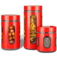 thumbnail image 1 of Premius Airtight 3-Piece Kitchen Glass Canister Set, Red, 1 of 4