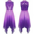 thumbnail image 7 of YiZYiF Girls Lyrical Praise Dance Dress Sparky Sequins Sleeveless Liturgical Worship Tunic Overlay Purple 6, 7 of 7