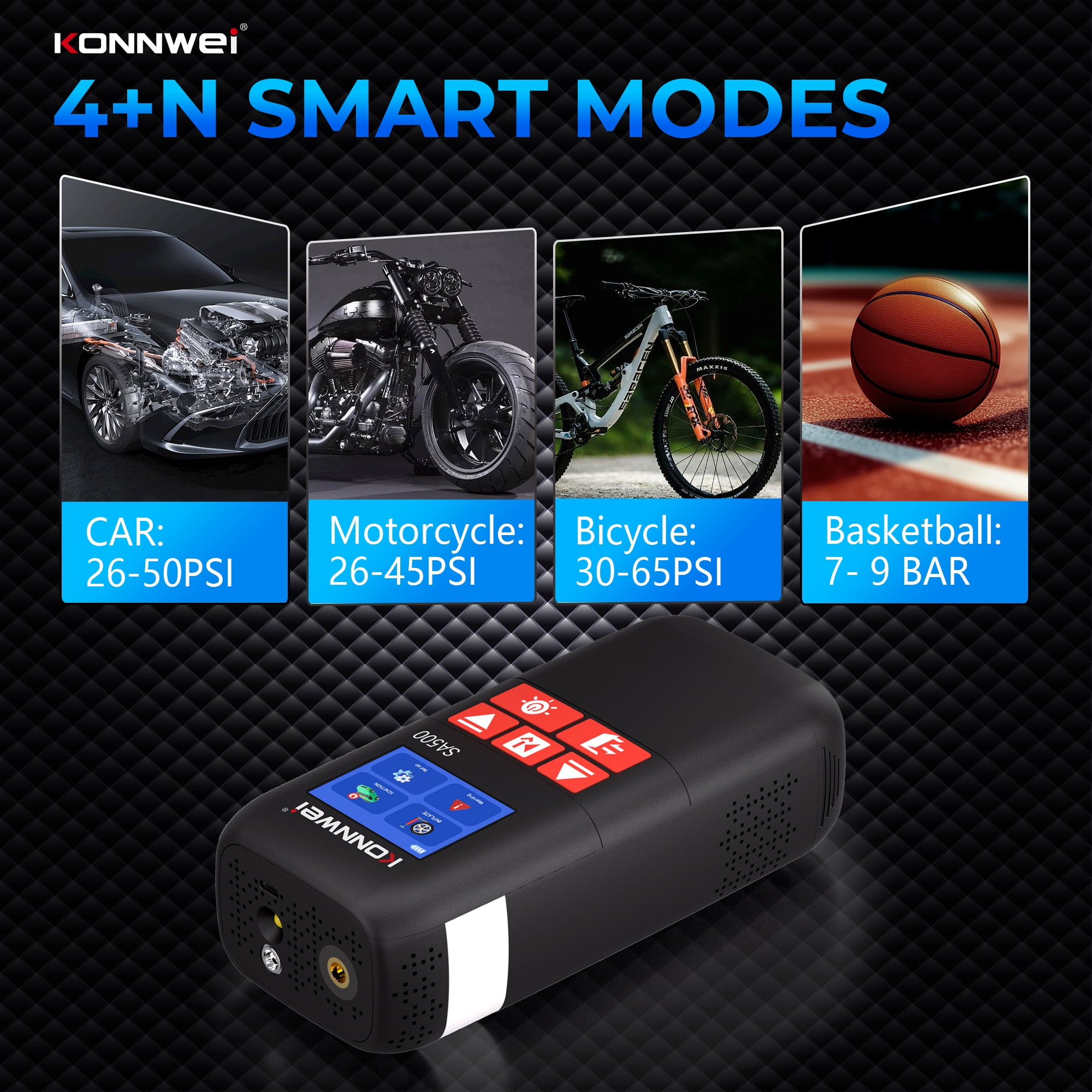 KONNWEI SA500 Jump Starter with Air Compressor, 2000A 10400mAh, 150PSI Tire Inflator, Power Bank LED Light 12V Booster