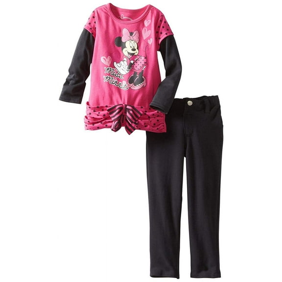 Disney Little Girls' Toddler 2 Piece Miss Minnie Skinny Pant Set, Dark Pink, 3T