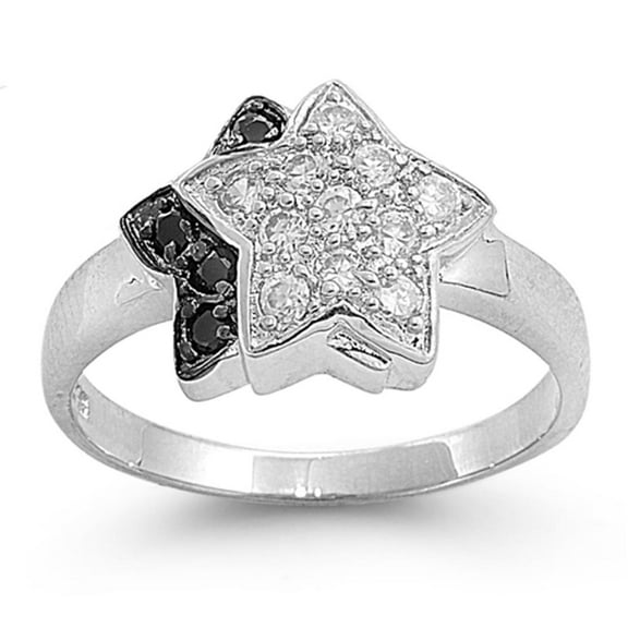 Clear CZ Black White Star Friendship Ring .925 Sterling Silver Band Jewelry Female Size 9