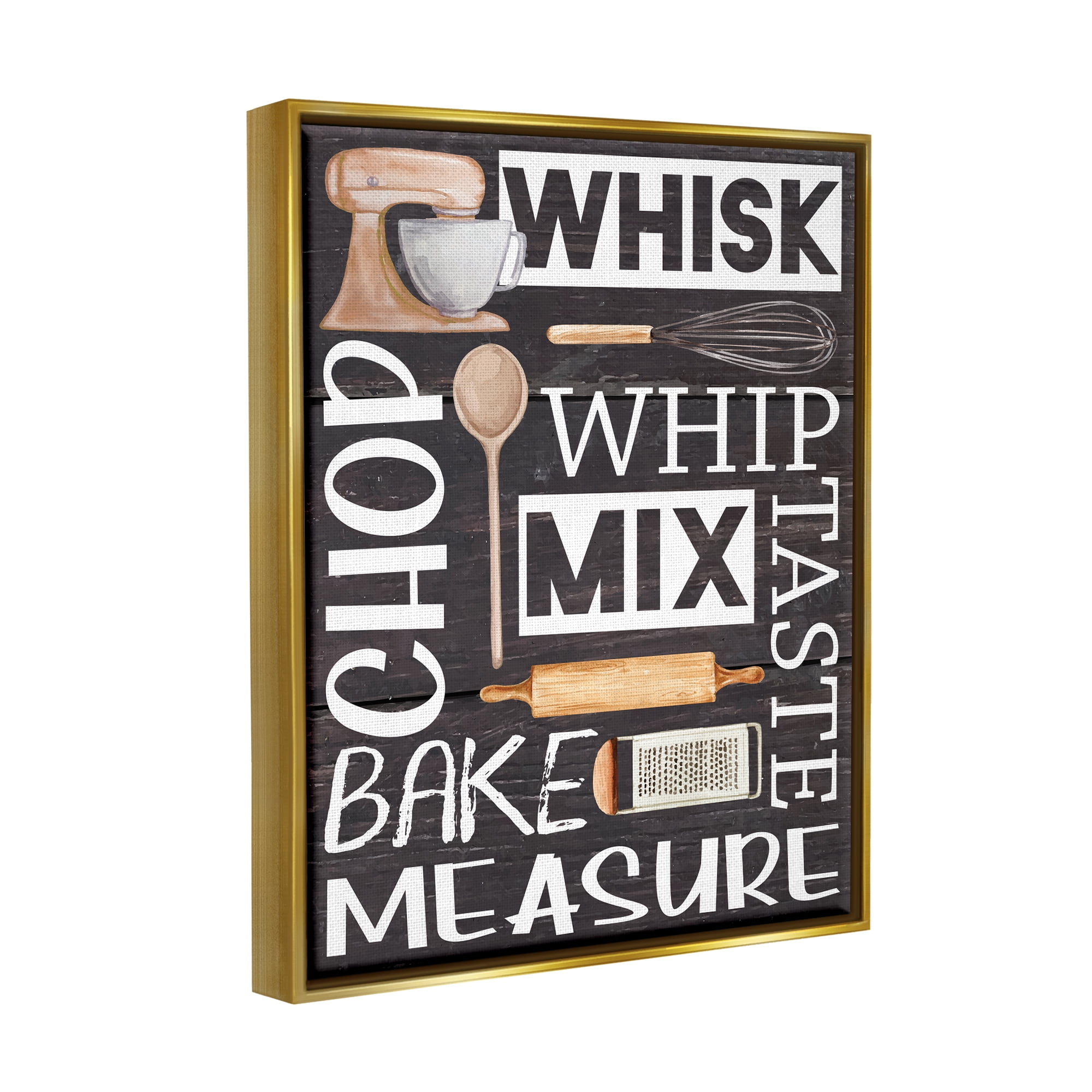 Stupell Various Baking Tools Kitchen Phrases Food & Beverage Painting Gold Floater Framed Art Print Wall Art