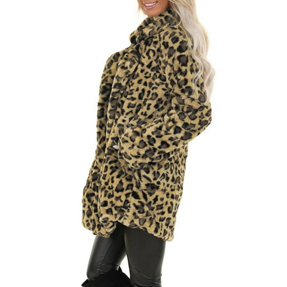 asdoklhq Clearance Coats Under $10.00 Plus Size,Women's Leopard Faux F Pocket Fuzzy Warm Winter Oversized Outwear Long Coat
