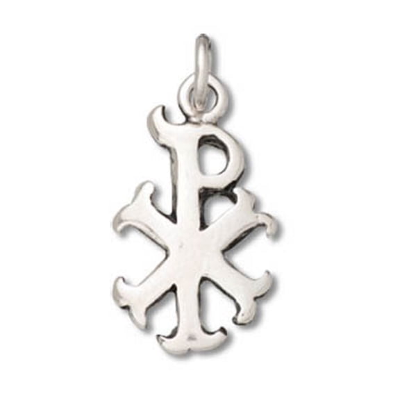 Sterling Silver 7" 4.5mm Charm Bracelet With Attached Labarum Chi Rho Christ Authority Symbol Charm