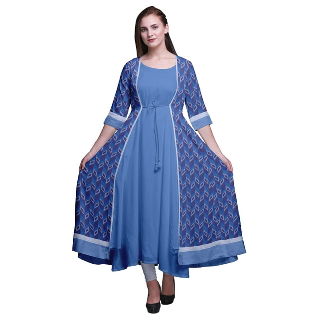 Bimba Robe Anarkali Imprimée pour Femmes Kurti Indienne Sans Manches Kurta Évasée