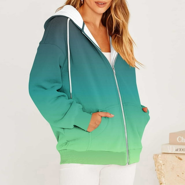 Offres! Aqestyerly Manteaux d'Hiver pour Femmes Blouse Imprimée Mode Manches Longues Poches Sweat à Capuche