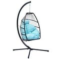 thumbnail image 6 of Wicker Hanging Egg Chair, Outdoor Patio Furniture with Beige Cushion, Hanging Egg Chair with Stand, Metal Frame, Swinging Egg Chair, Outdoor Chair for Beach, Backyard, Pool, Balcony, Lawn, W11030, 6 of 6