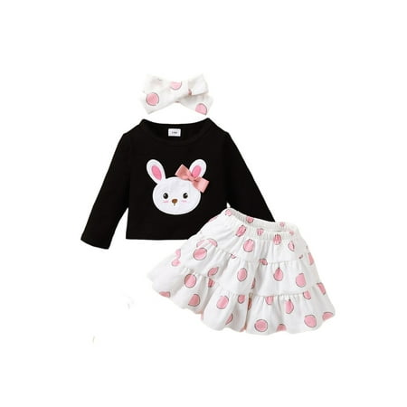 

Easter 3Pcs Outfit Baby Girl Cute Rabbit Print Long Sleeve Pullover Tops A-Line Skirt with Headband