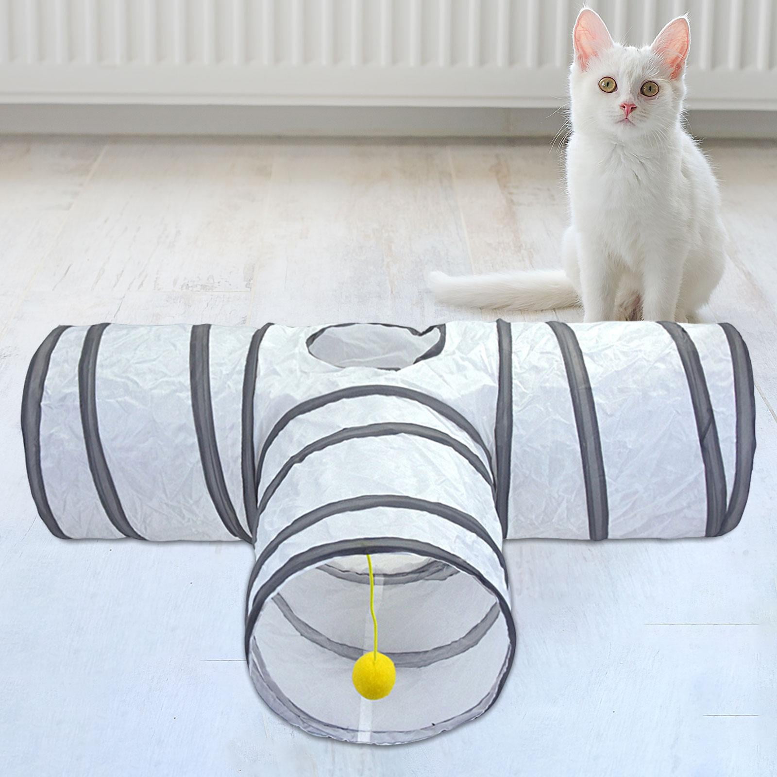 Collapsible Cat Tunnel Tube T Shape Pet Tunnel Scratch Resistant with Top Hole, with Play Ball, Kitten Playing Toy for Cats Indoor Exercising