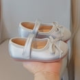 thumbnail image 3 of GiLiling Girls Mary Jane Ballet Flats, Bowknot Adjustable Strap Shoes with Soft Rubber Sole, Closed-Toe PU Leather Dress Shoes for Weddings Parties Everyday Wear (Silver, 2.5-3 Years), 3 of 5