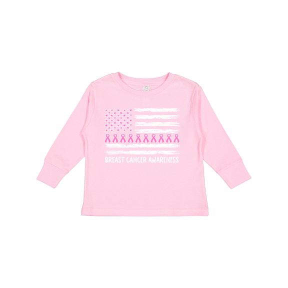 Inktastic Breast Cancer Awareness Pink Ribbons and Flag Boys or Girls Long Sleeve Toddler T-Shirt