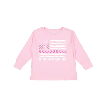 

Inktastic Breast Cancer Awareness Pink Ribbons and Flag Gift Toddler Boy or Toddler Girl Long Sleeve T-Shirt