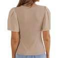thumbnail image 5 of STARVNC Women V Neck Mesh Splicing Flare Short Sleeve Ribbed T-Shirt, 5 of 7