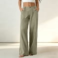 thumbnail image 2 of Women's Cotton Linen Wide Leg Pants Summer Casual Button up High Waisted Loose Trousers with Pockets by Yigetop Khaki S, 2 of 6
