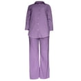 thumbnail image 2 of 2 Piece Cotton Linen Outfits Womens Lapel Collar Button Down Shirt Baggy Wide Leg Pants Sets with Pockets Loungewear (XL, Purple-new), 2 of 4