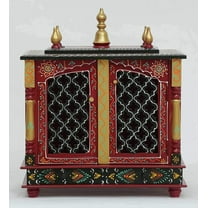 Wooden Temple Pooja Ghar Mandir For Home Wall Decor Diwali Window Puja Mandap Beauty Flowers Handmade Art Color Maroon And Black