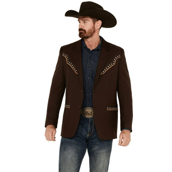 Scully P-915L-CHO-44L Mens Diamond Embroidered Sportscoat, Chocolate - 44