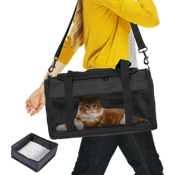 TJOUL TSA Pet Carrier Airline Approved for Small Cats and Puppy, Cat Carrier Soft Fits Pets Up to 15 lbs, Dogs Carrier Bag with Litter Box Foldable, Ideal for Travel, Car Rides, and Vet Visits