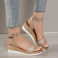 thumbnail image 6 of WIZUTIZ Wedge Sandals for Women Women's Sandals Casual Comfort Stretchy Beach Sandals Buckle Round Toe Summer Shoes Low Heel (1"-2") Medium Solid Sandals for Older Women Daily Summer Savings, 6 of 6
